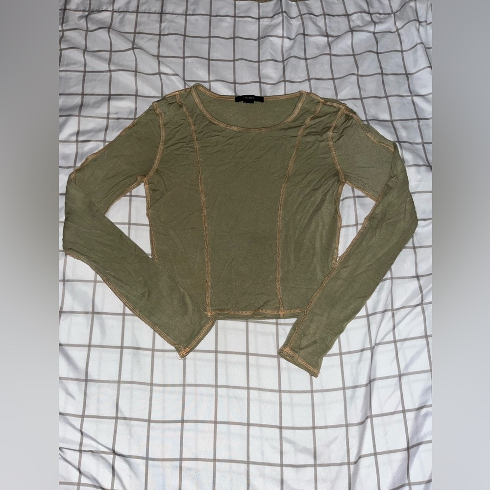 Super cute Forever 21 green long-sleeve with orange stitching